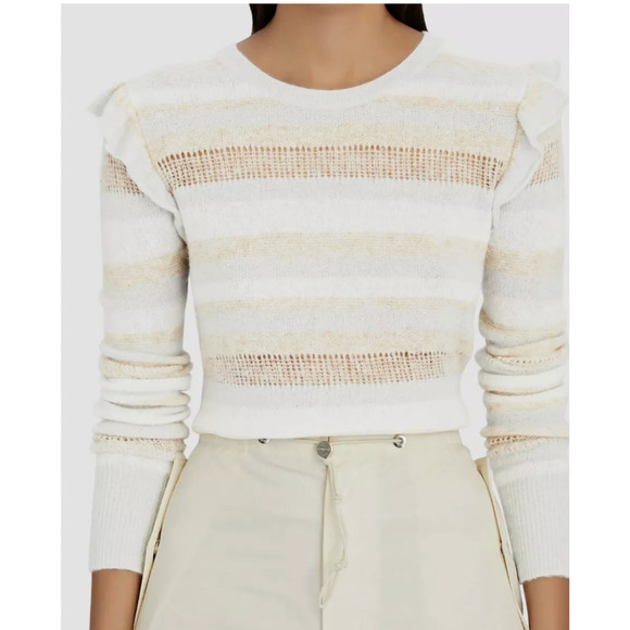 Intermix Sweater Small Blue White Elmore Ruffles Stripes Wool Cashmere Blend - Picture 8 of 9
